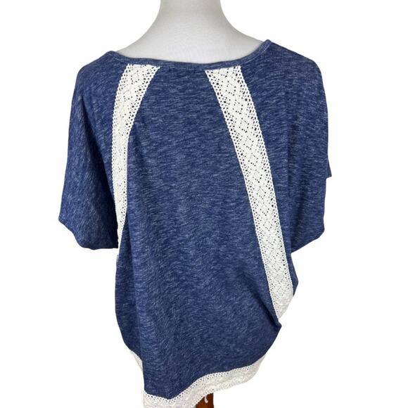 Hannah Denim Blue Heather Terry Dolman Sleeve Too with Crochet Lace Size L - Picture 6 of 7